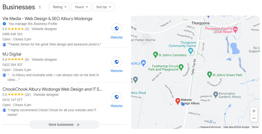 Google Business Profile, Vie Media, Web Design Albury